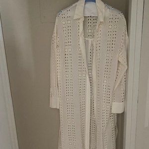 Zara White Embroidered Cover Up/Button Down